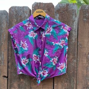 Rip Curl Purple Blue Sleeveless Crop Button Down Shirt